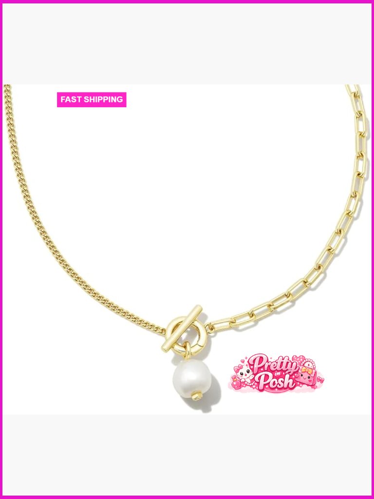 14k Gold-Plated Pearl Chain Necklace With Removable Pendant
